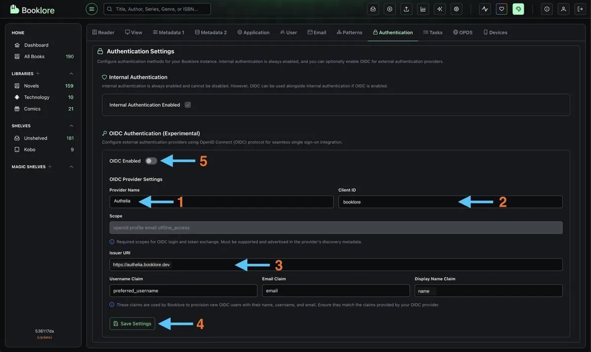 Grimmory OIDC Settings