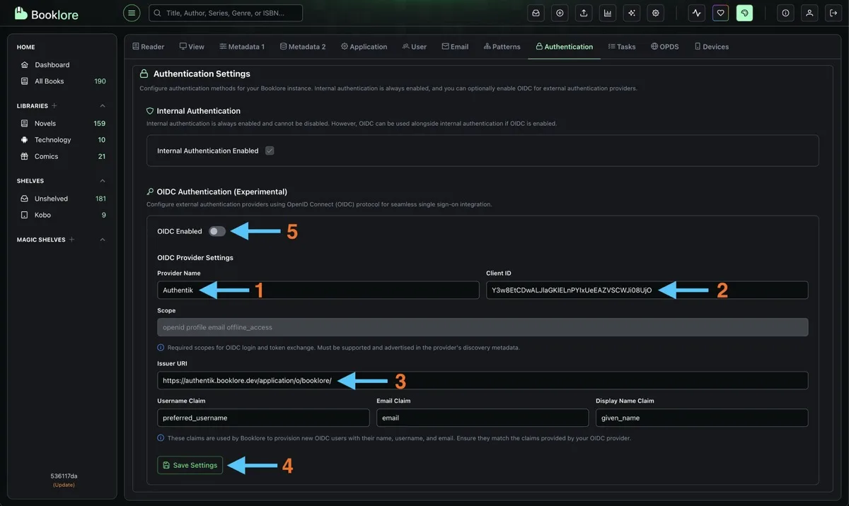 Grimmory OIDC Settings