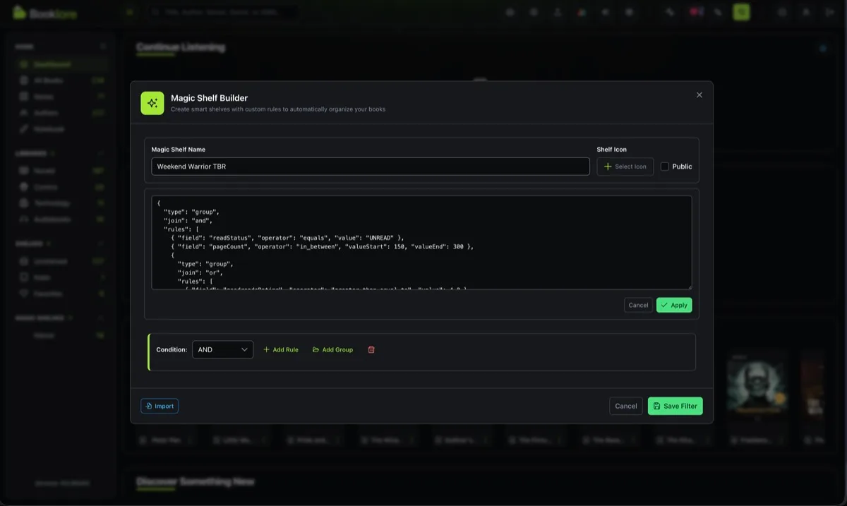 Pasting JSON into the import text area