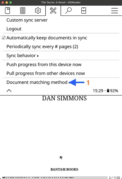 KOReader Document matching method menu